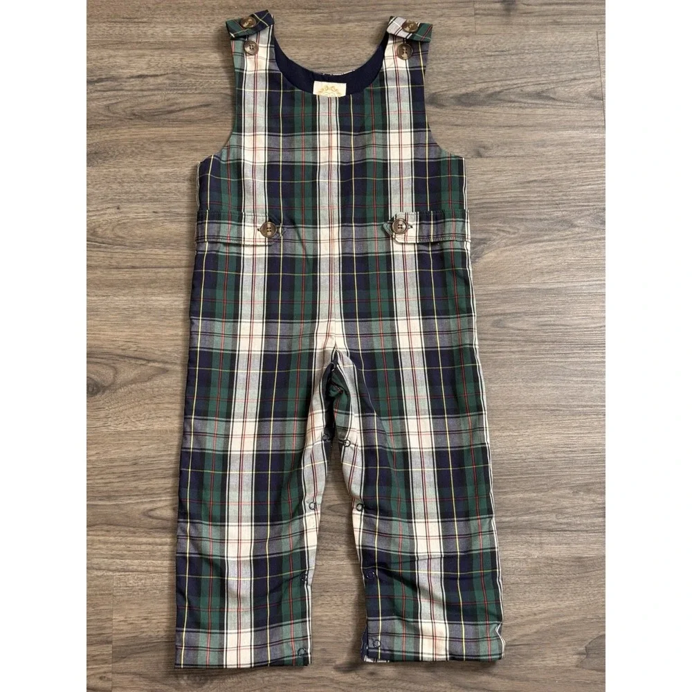 Beaufort Bonnet Co Longall Romper 3T Navy Green Plaid Christmas Preppy Heirloom